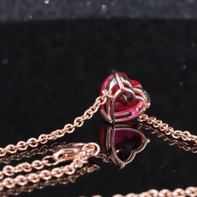 Heart Cut Ruby Pendant Necklace in 14K Solid Yellow Gold