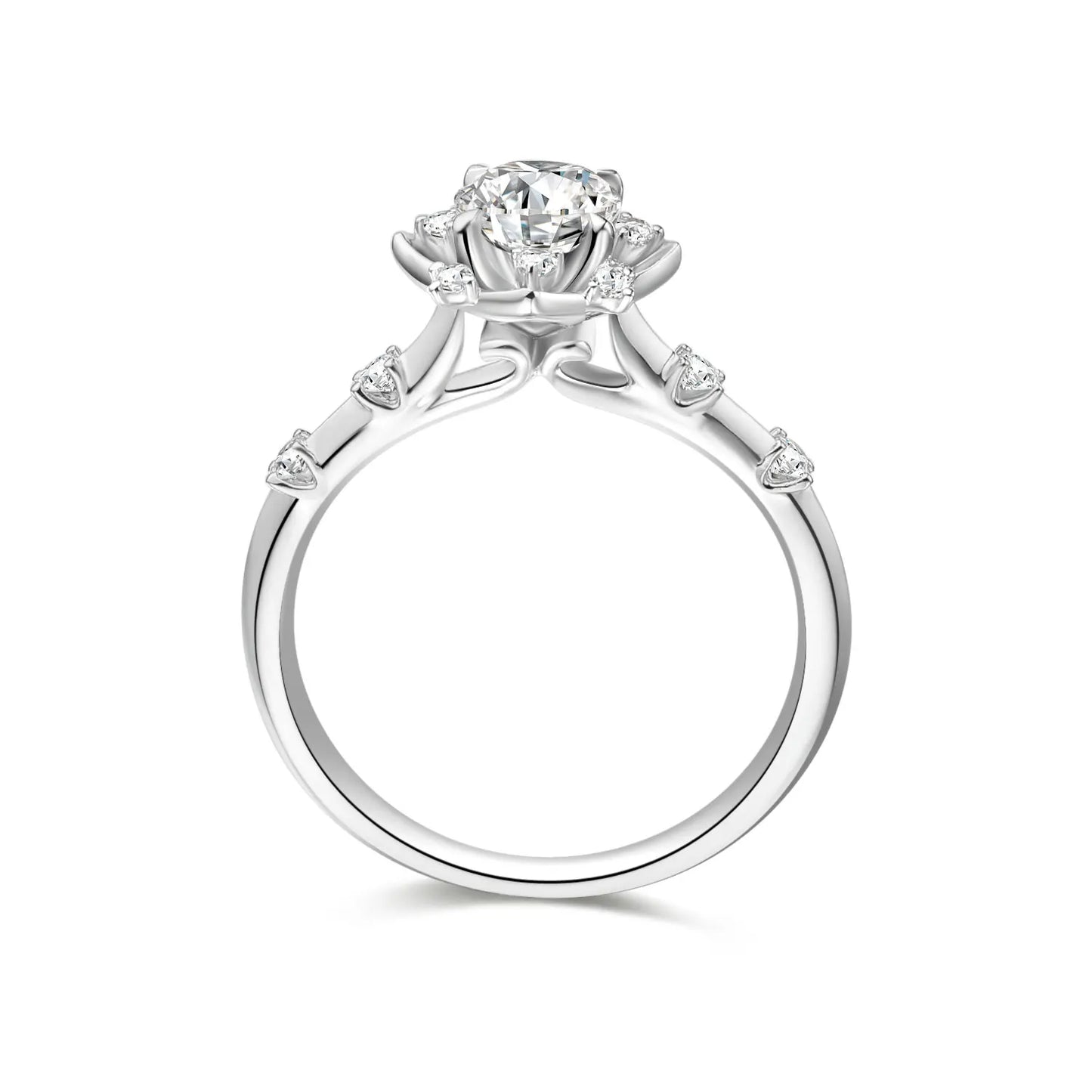 0.6-0.7ct Round Cut VVS1 Diamond Flower Ring in 18K Solid White Gold