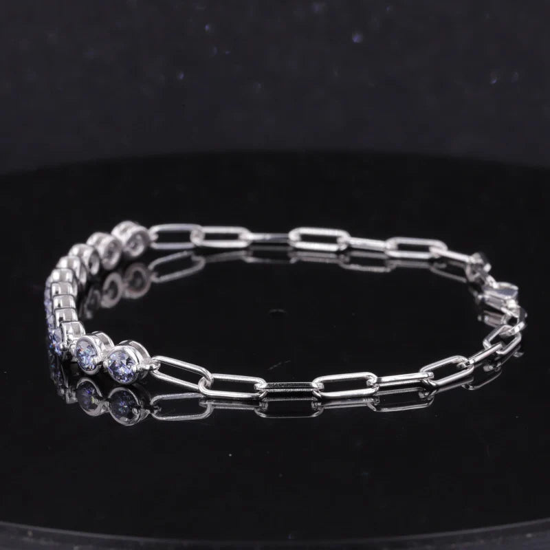 3.5mm Round Cut Moissanite Bezel Set Half-Tennis Bracelet in 10K Solid Yellow/White Gold