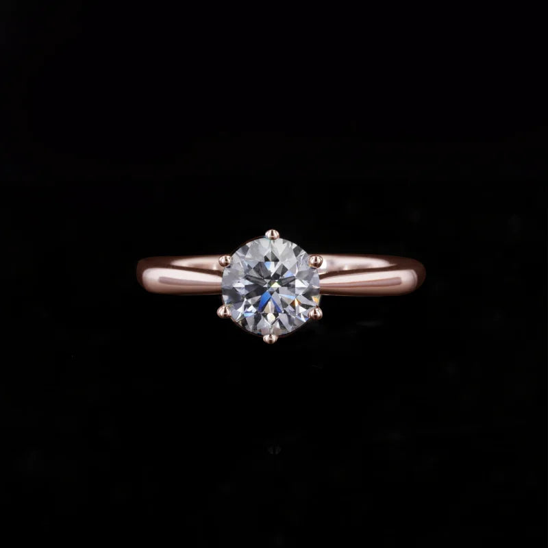 2.00ct Round Moissanite Ring with Classic 6-Prong Solitaire Setting in 14K Solid Yellow/White/Rose Gold