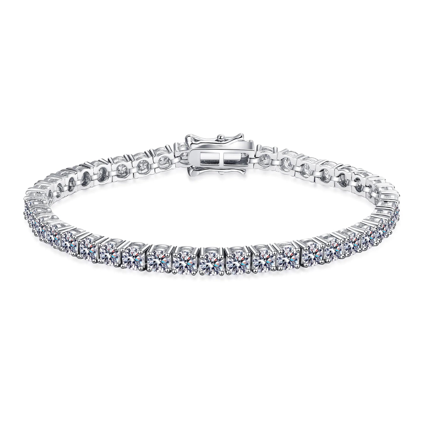 Moissanite (3mm-5mm) White Gold-Plated 925 Sterling Silver Tennis Bracelet