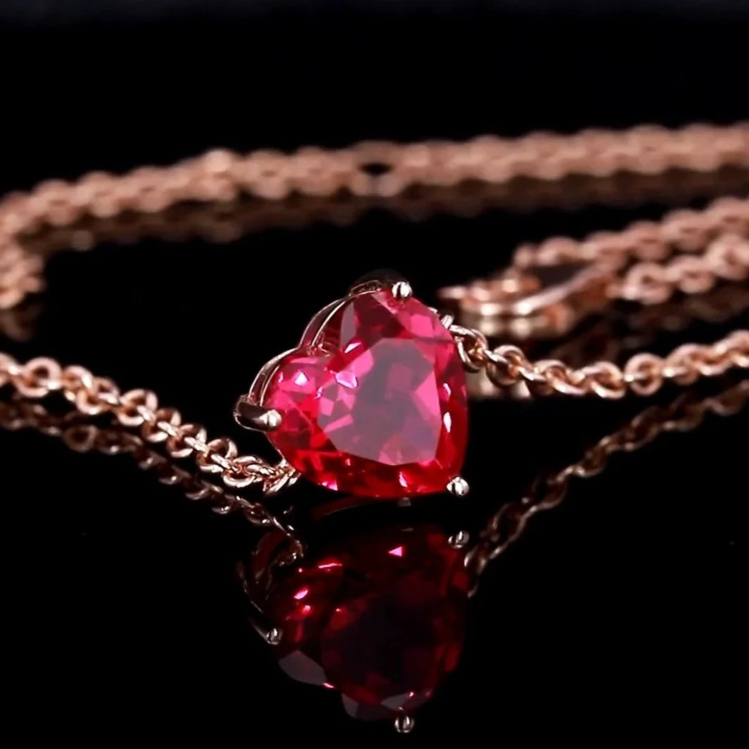 Heart Cut Ruby Pendant Necklace in 14K Solid Yellow Gold