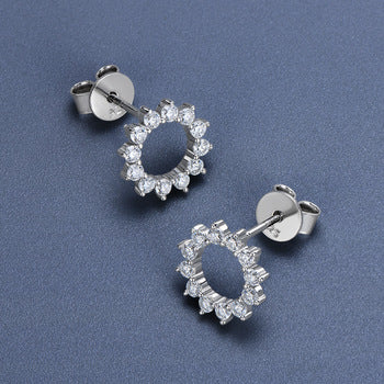 Sunflower Moissanite Earrings in Platinum-Plated 925 Sterling Silver