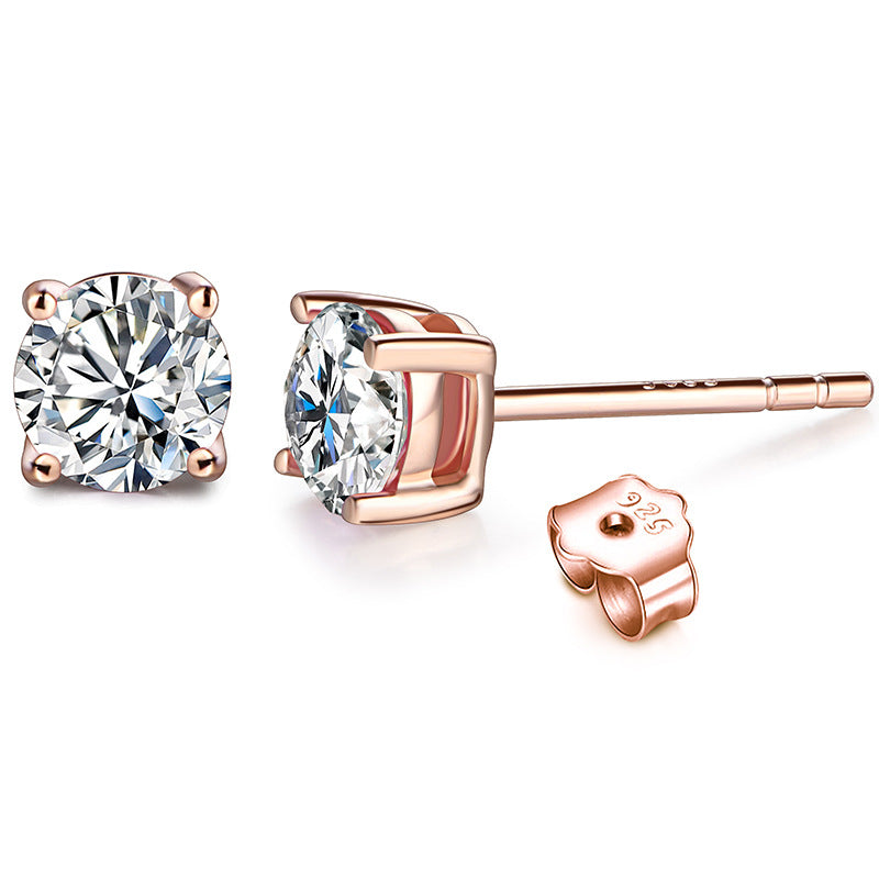 Round Moissanite Earrings in Platinum-Plated 925 Sterling Silver (4 prongs)