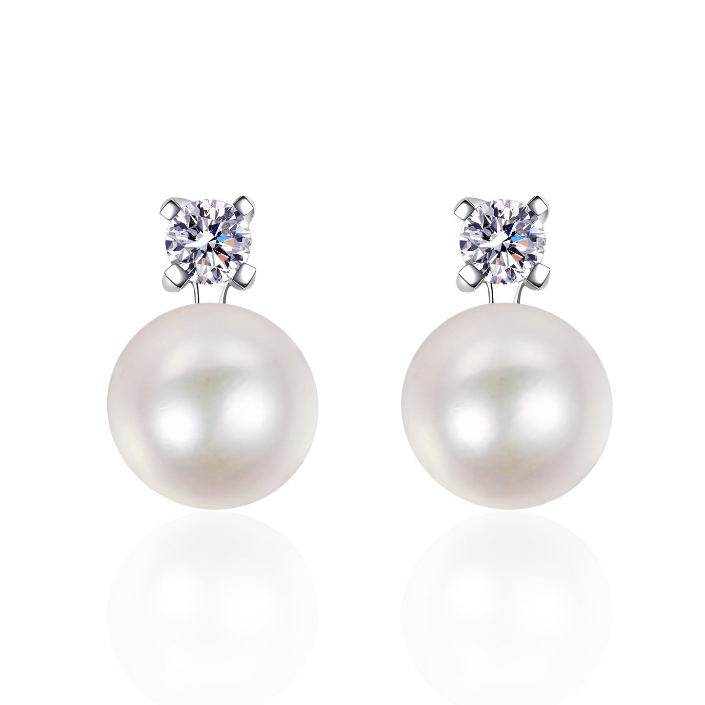 Pearl Moissanite Earrings in Platinum-Plated 925 Sterling Silver