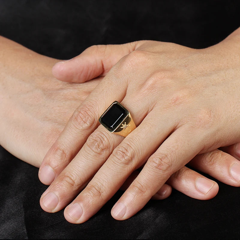 13*11mm Men's Onyx Ring in 14K Yellow Gold