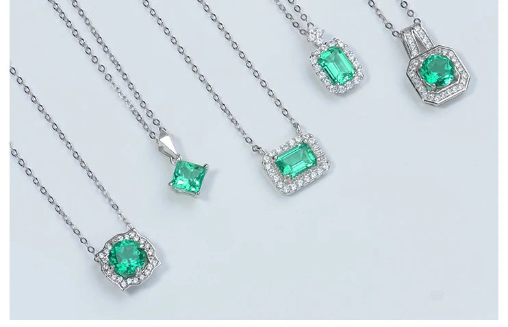 Lab Grown Emerald S925 Sterling Silver Pendant Necklace