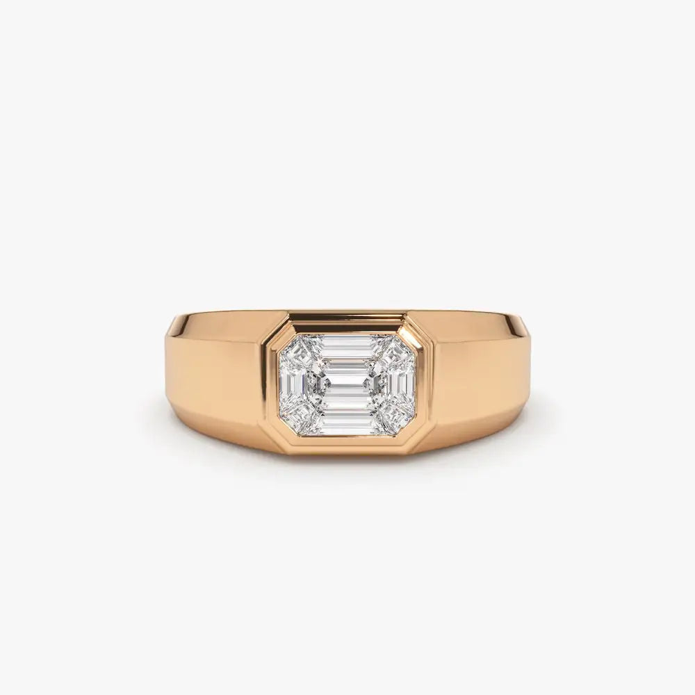 0.5ct Emerald Cut Diamond Illusion Setting Ring in 14K Solid Yellow Gold