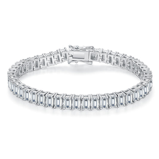 3x5mm 0.5ct D color, VVS Cluster Emerald Moissanite Tennis Bracelet in White Gold-Plated 925 Sterling Silver Tennis Bracelet