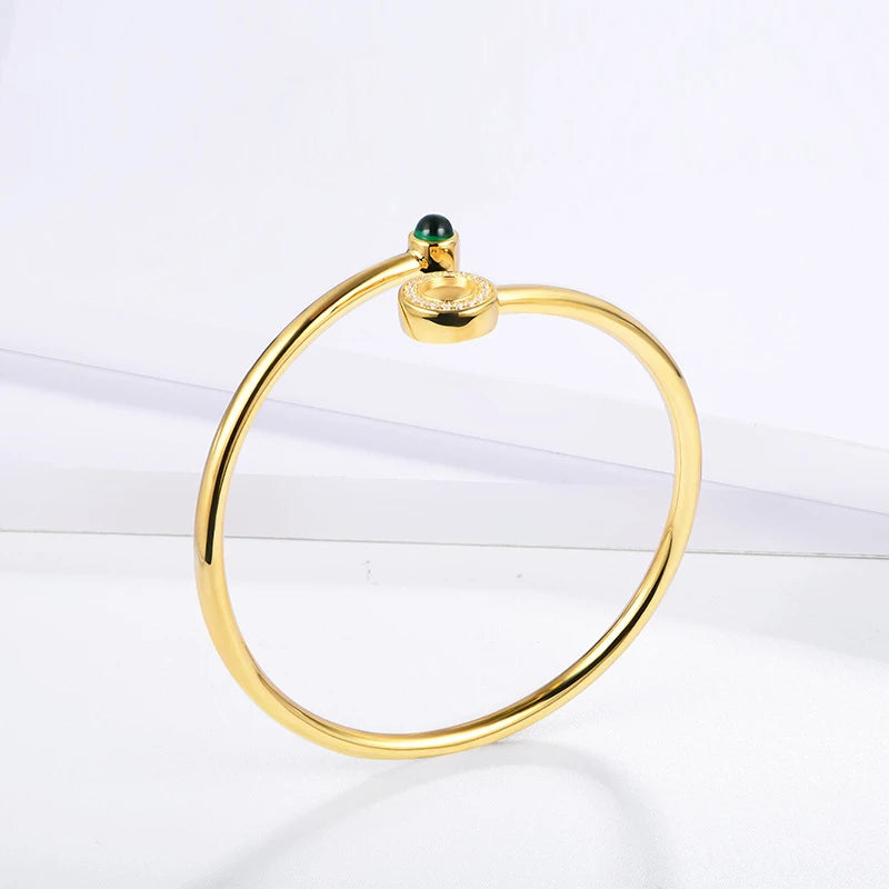 Round Emerald Bangle/Bracelet in 18k Yellow Gold Plated 925 Sterling Silver