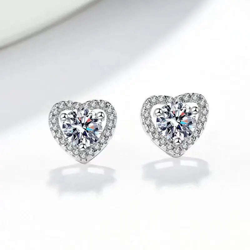 Radiant Halo Moissanite Earrings in Platinum-Plated 925 Sterling Silver