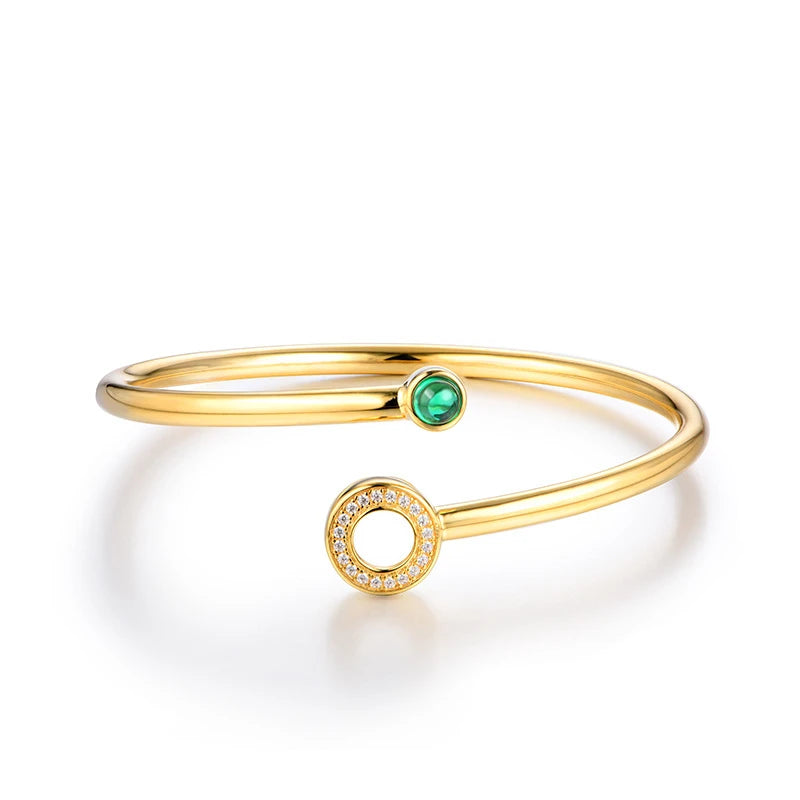 Round Emerald Bangle/Bracelet in 18k Yellow Gold Plated 925 Sterling Silver