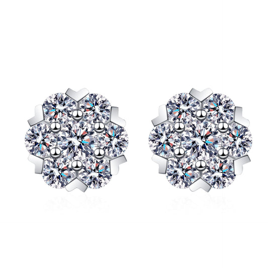 Snowflake Flower Heart Moissanite Earrings in Platinum-Plated 925 Sterling Silver