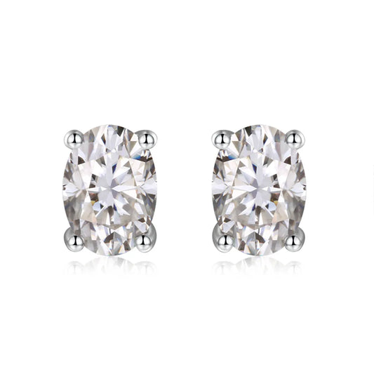 1CT Oval Moissanite Stud Earrings in Platinum-Plated 925 Sterling Silver