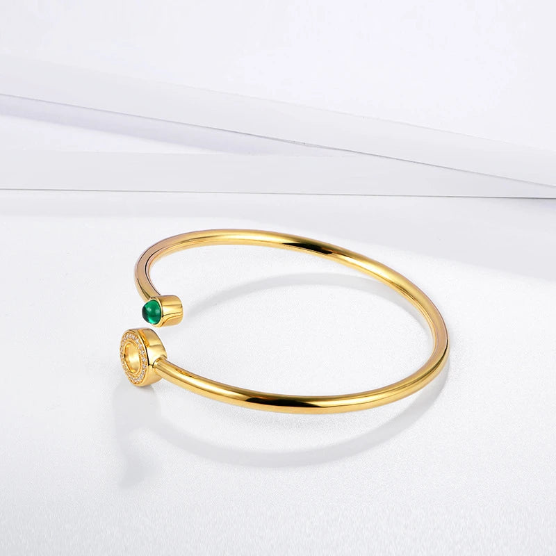 Round Emerald Bangle/Bracelet in 18k Yellow Gold Plated 925 Sterling Silver