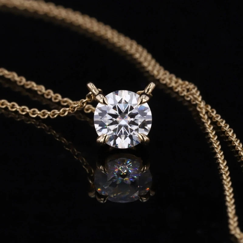 5mm Round Cut Moissanite Pendant Necklace in 10K White/Yellow Gold