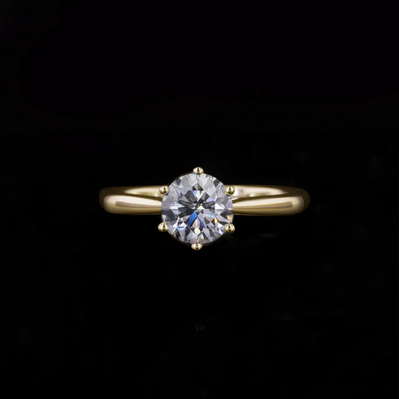 2.00ct Round Moissanite Ring with Classic 6-Prong Solitaire Setting in 14K Solid Yellow/White/Rose Gold