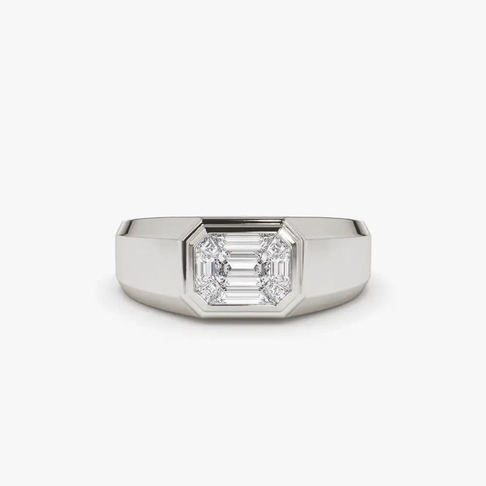 0.5ct Emerald Cut Diamond Illusion Setting Ring in 14K Solid Yellow Gold