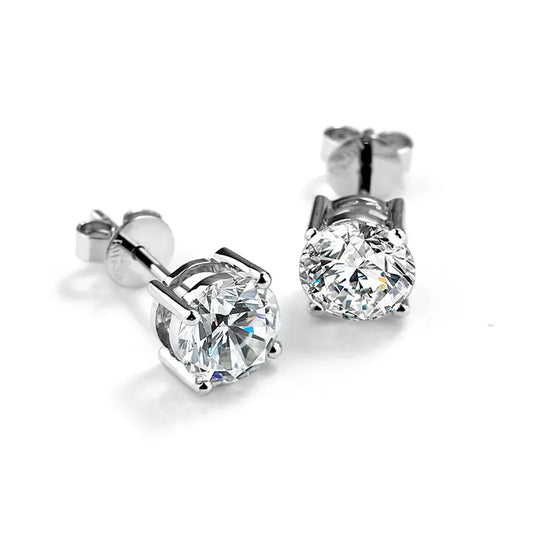 Lab Diamond Stud Earrings in 14K White Gold - Customizable & Certified