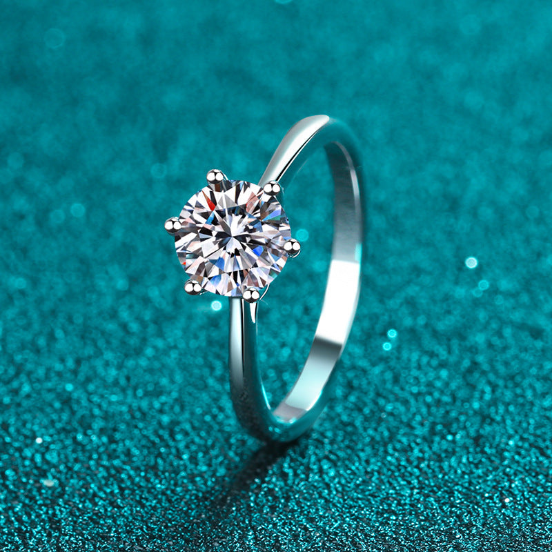 Classic Round Moissanite Engagement Ring in White Gold-Plated 925 Silver