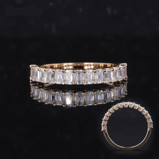 1.50ctw Emerald Cut Lab-Grown Diamond Half-Eternity Band Ring in 14K Solid Yellow Gold