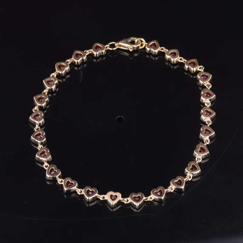 3mm Heart-Cut Ruby Bezel-Set Bracelet in 10K or 14K Solid Yellow Gold