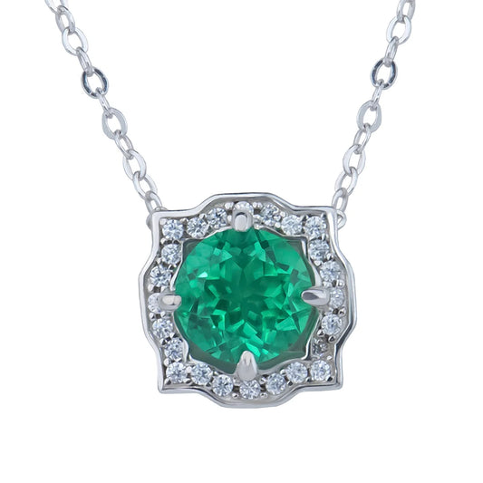 Lab Grown Emerald S925 Sterling Silver Pendant Necklace