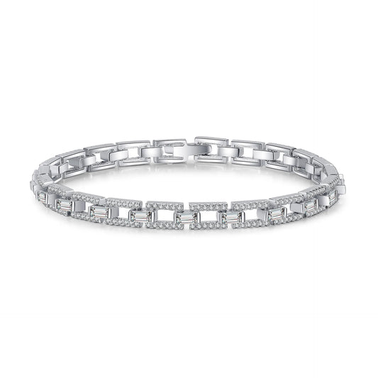 Moissanite Platinum-Plated 925 Sterling Silver Angular Hip-Hop Bracelet