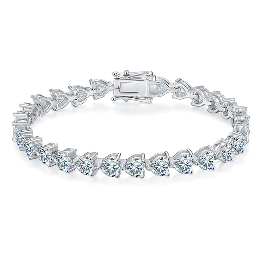 5x5mm 0.5ct D color, VVS Heart-Shaped Moissanite Tennis Bracelet in White Gold-Plated 925 Sterling Silver Tennis Bracelet