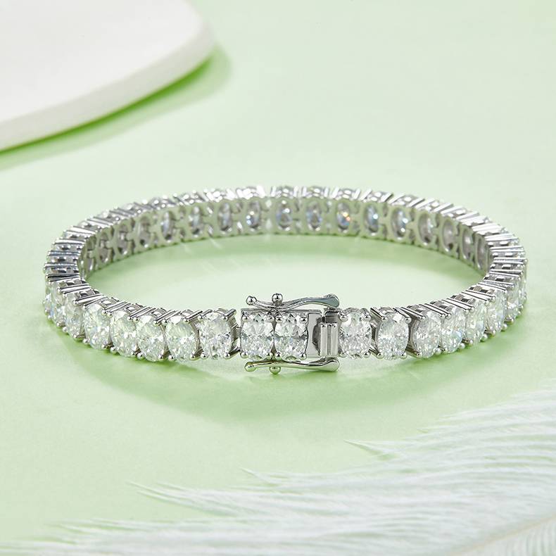 4x6mm 0.5ct D color, VVS Cluster Oval Moissanite Tennis Bracelet in White Gold-Plated 925 Sterling Silver Tennis Bracelet