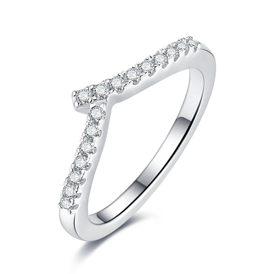 V-Shaped Moissanite Stacking Ring in Rhodium-Plated 925 Sterling Silver