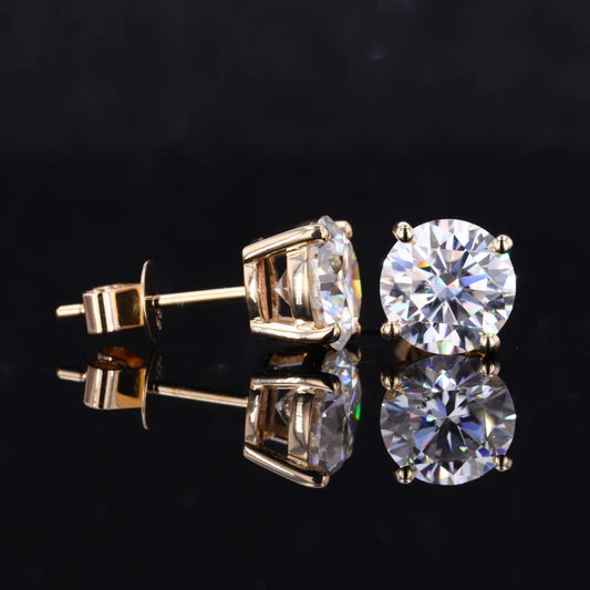 Moissanite Earrings in 10k Solid White/Yellow/Rose Gold