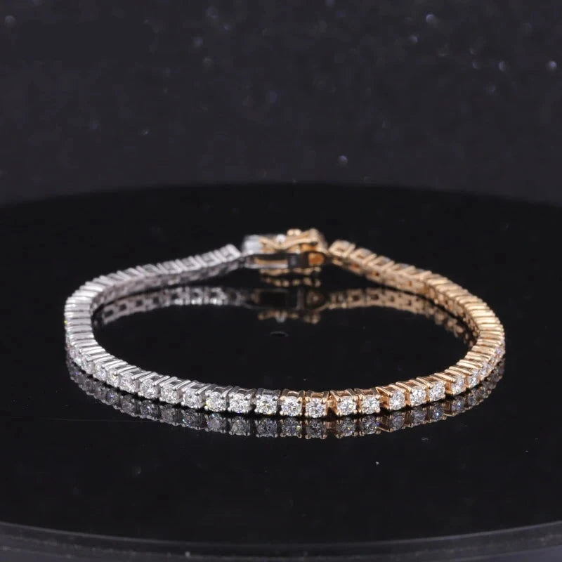 2.3mm Round Cut Moissanite Half and Half Tennis Bracelet in 14K Solid Yellow/White Gold