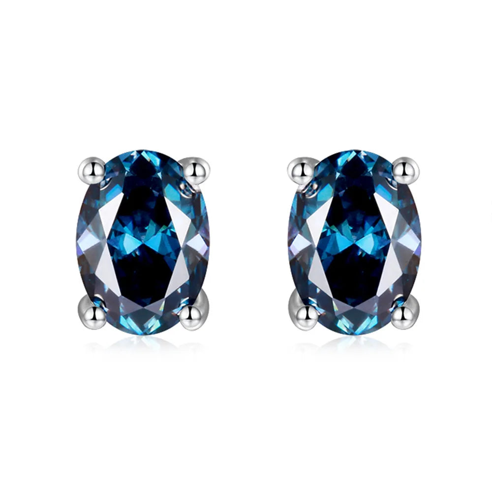 1CT Oval Moissanite Stud Earrings in Platinum-Plated 925 Sterling Silver