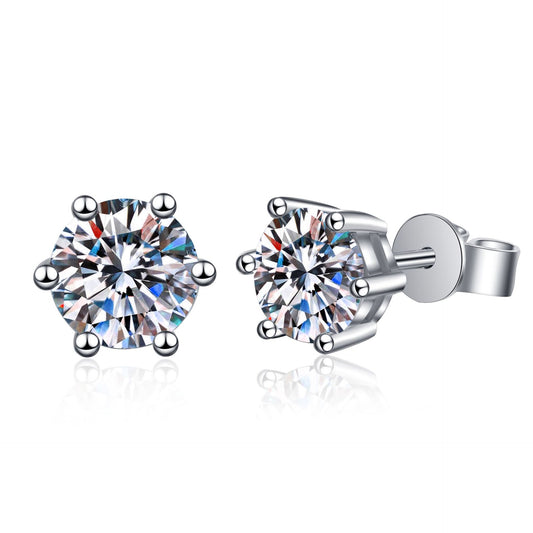 Round Moissanite Earrings in Platinum-Plated 925 Sterling Silver (6 prongs)