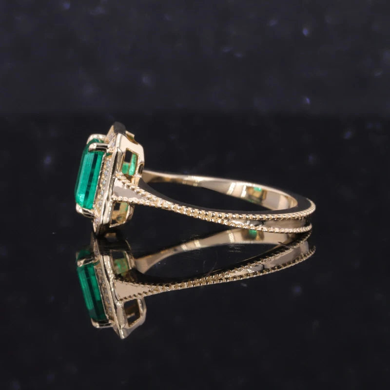 5*7mm Emerald and Moissanite Ring in 10K Yellow Gold