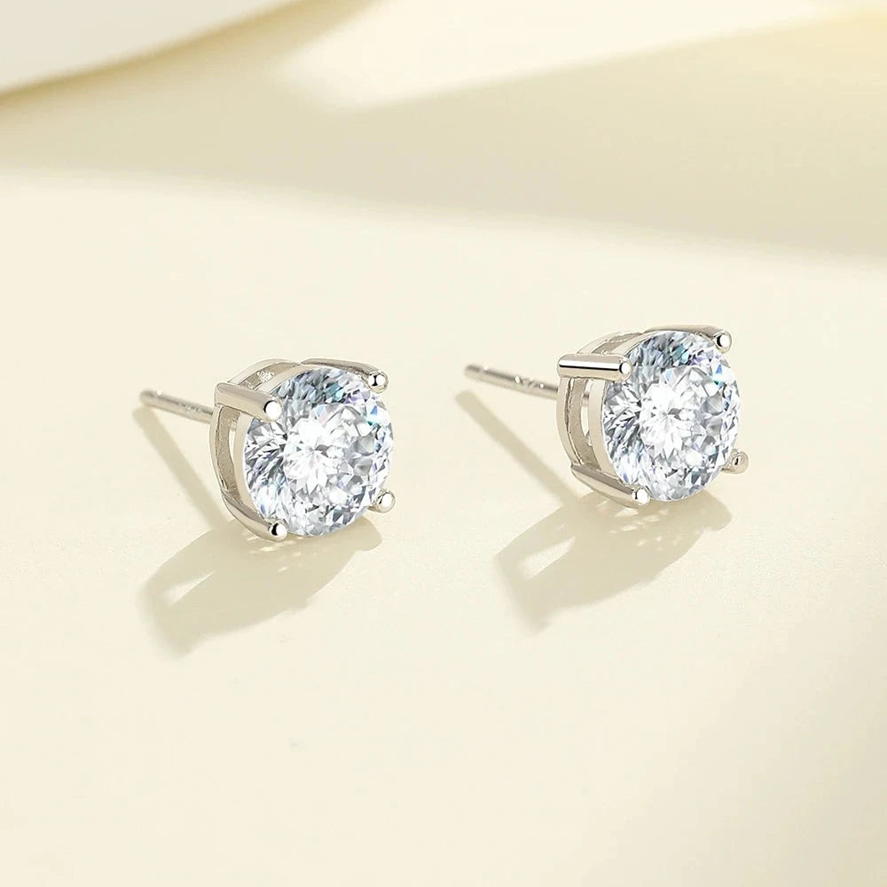 Portuguese cut Moissanite Stud Earrings in Platinum-Plated 925 Sterling Silver