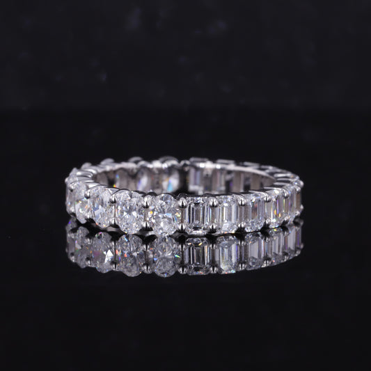 Half Oval & Half Emerald Eternity Band Ring in 3.36ctw DEF/VS Lab-Grown Diamonds, 14K Solid White Gold