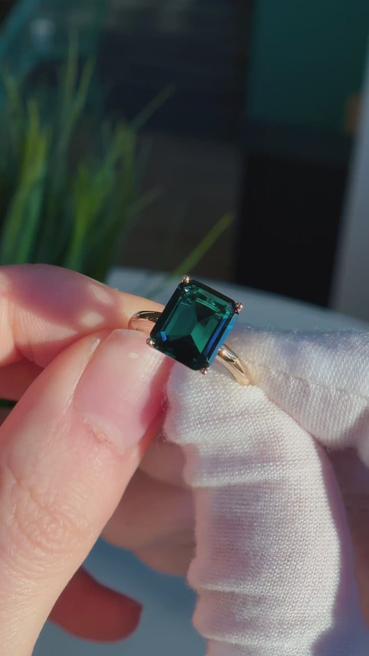 Customized™ 3.00ct Emerald Cut Lab-Grown Zambian Emerald Solitaire Ring in 14k Solid Yellow Gold