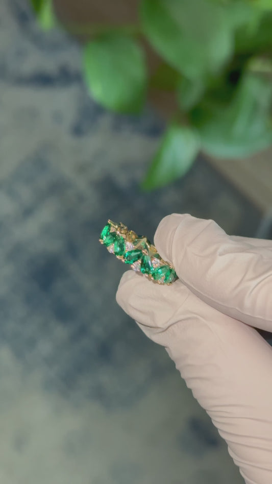 Customized™ 3*5mm Pear Cut Lab-Grown Zambian Emerald and Round Moissanite Eternity Band in 14K Solid Yellow Gold