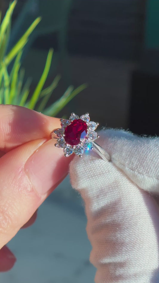 1.80ct Oval Lab-Grown Red Ruby Diana Setting Ring in Platinum 950