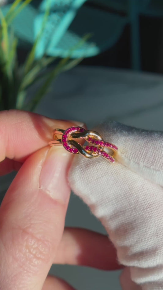 Customized™ Natural Ruby Knot Ring in 18K Solid Yellow Gold